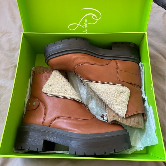 NIB Sam Edelman Linds Platform Boots Brown Zippered Sock Winter Size 7.5 New - Picture 3 of 10